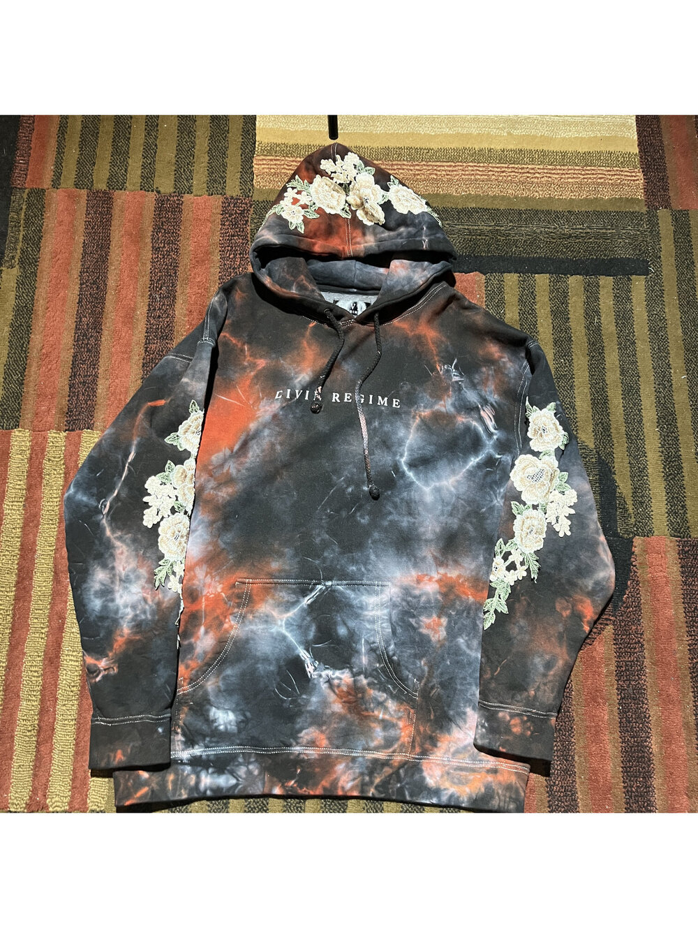 Civil Regime Black Orange Tie Dye Floral Hoodie